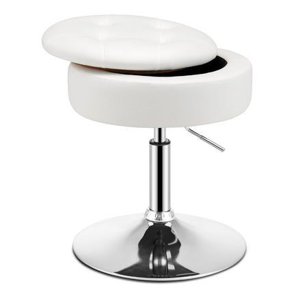 Rotating Makeup Stool with Storage, Adjustable Height, White