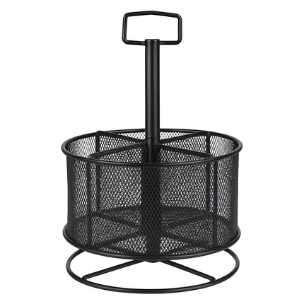 Rotating Metal Desk Organizer, Black, 4 Compartments