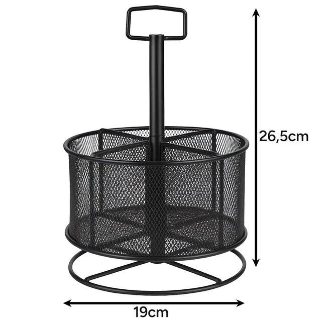 Rotating Metal Desk Organizer, Black, 4 Compartments