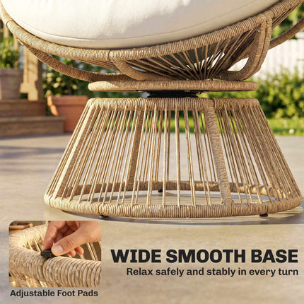Rotating Papasan Chair with Cushion, Steel Frame, Cream