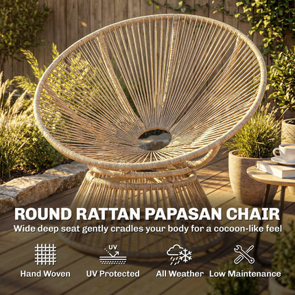 Rotating Papasan Chair with Cushion, Steel Frame, Cream