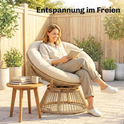Rotating Papasan Chair with Cushion, Steel Frame, Cream