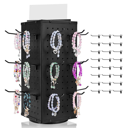 Rotating Pegboard Display Stand – 4-Sided, 24 Hooks