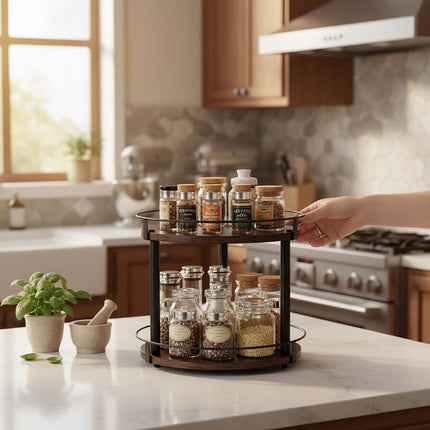 Rotating Spice Carousel Rack – Metal, Multi-Tier Organizer