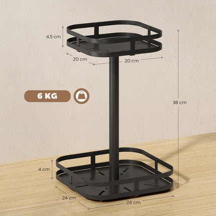 Rotating Spice Rack, 2-Tier, Metal, Black, Suction Feet