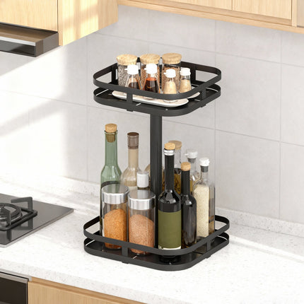 Rotating Spice Rack, 2-Tier, Metal, Black, Suction Feet