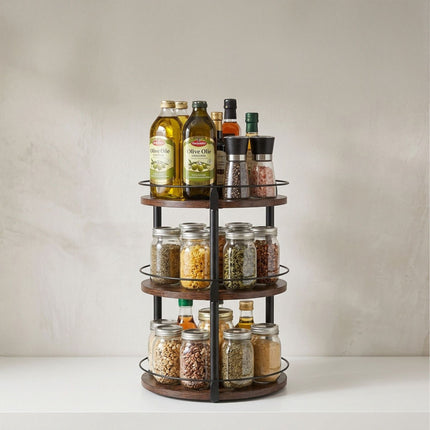 Rotating Spice Rack Carousel – 3-Tier Metal Organizer