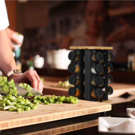 Rotating Spice Rack with 16 Jars – Stainless Steel
