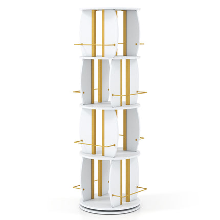 Rotating Wooden Bookshelf with Safety Bars, 40x40x128.5 cm, White