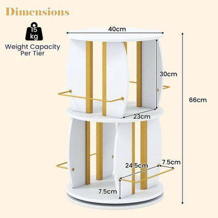 Rotating Wooden Bookshelf with Safety Rail, 40x40x66 cm, White