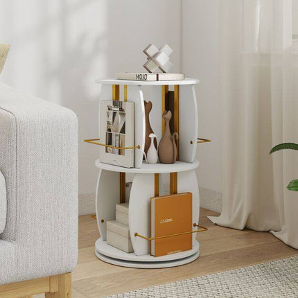 Rotating Wooden Bookshelf with Safety Rail, 40x40x66 cm, White