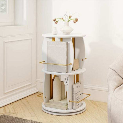 Rotating Wooden Bookshelf with Safety Rail, 40x40x66 cm, White