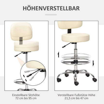 Adjustable beige PU stool with backrest - 56x57x104-127cm