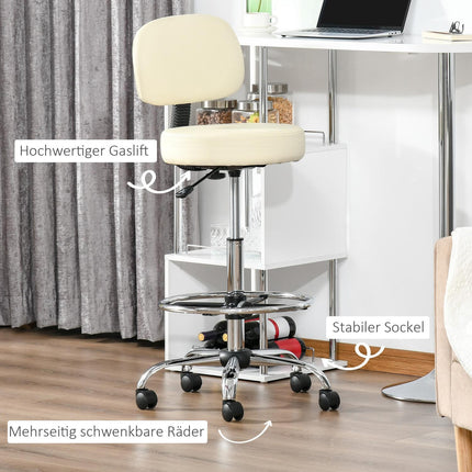 Adjustable beige PU stool with backrest - 56x57x104-127cm