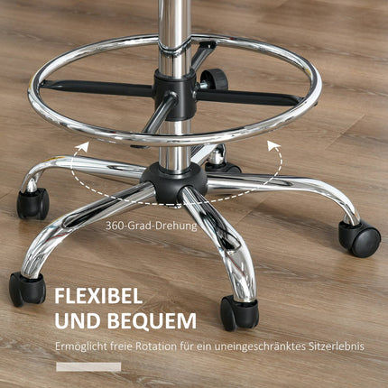 Adjustable beige PU stool with backrest - 56x57x104-127cm