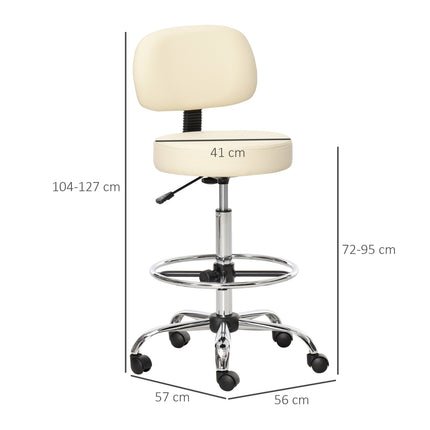 Adjustable beige PU stool with backrest - 56x57x104-127cm