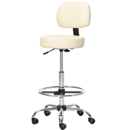 Adjustable beige PU stool with backrest - 56x57x104-127cm