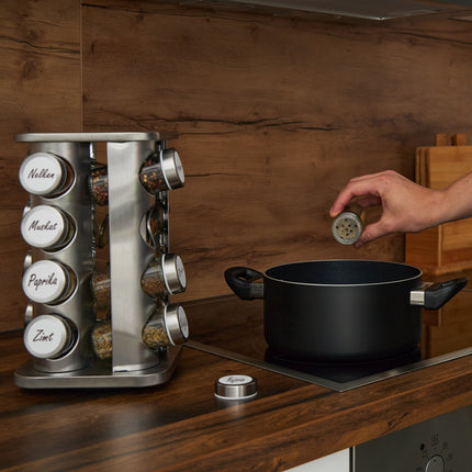 Rotating spice carousel with 16 glasses
