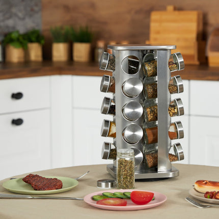 Rotating spice carousel with 20 glasses