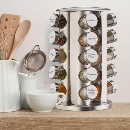 Rotating spice carousel with 20 jars