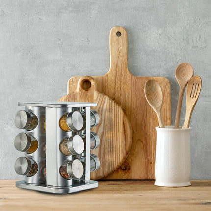 Rotating spice rack with 12 spice jars