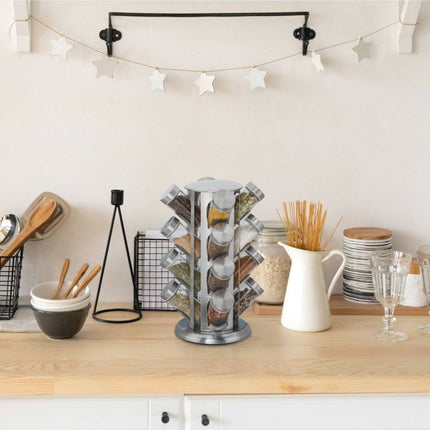 Rotating spice rack with 16 spice jars