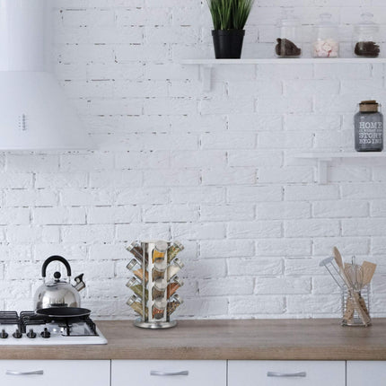 Rotating spice rack with 16 spice jars