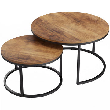 Ronde 2-delige salontafelset, metalen frame, bruin