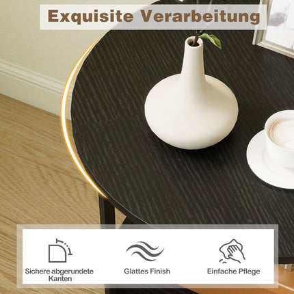Round 2-Tier Side Table with Shelf, Black Metal