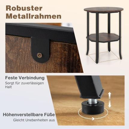 Round 2-Tier Side Table with Shelf, Rustic Brown