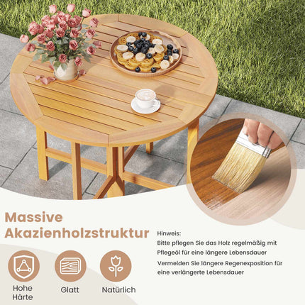Round 90 cm Folding Acacia Wood Outdoor Dining Table