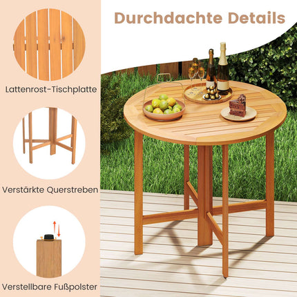 Round 90 cm Folding Acacia Wood Outdoor Dining Table