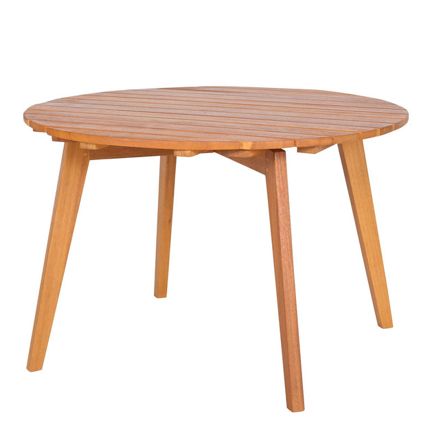 Round Acacia Wood Outdoor Side Table, Slatted Top