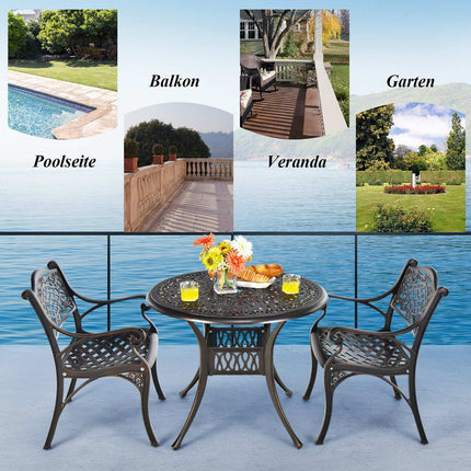 Round Aluminum Patio Table with Umbrella Hole, 90 cm
