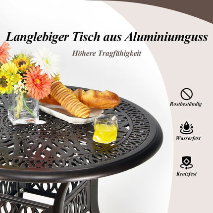 Round Aluminum Patio Table with Umbrella Hole, 90 cm