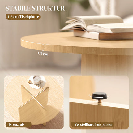 Round Bamboo Coffee Table, Natural Finish, 120kg Capacity