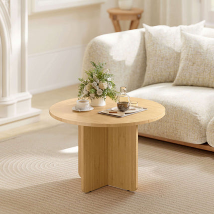 Round Bamboo Coffee Table, Natural Finish, 120kg Capacity