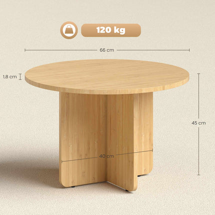 Round Bamboo Coffee Table, Natural Finish, 120kg Capacity