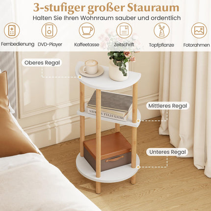 Round Bamboo Nesting Tables Set, 3-Tier, White/Natural