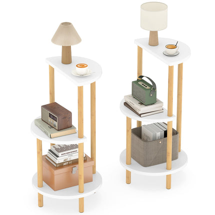 Round Bamboo Nesting Tables Set, 3-Tier, White/Natural