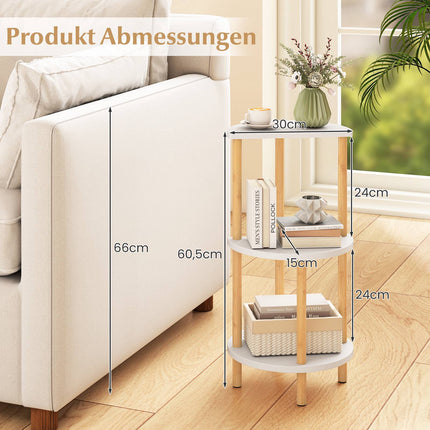Round Bamboo Nesting Tables Set, 3-Tier, White/Natural