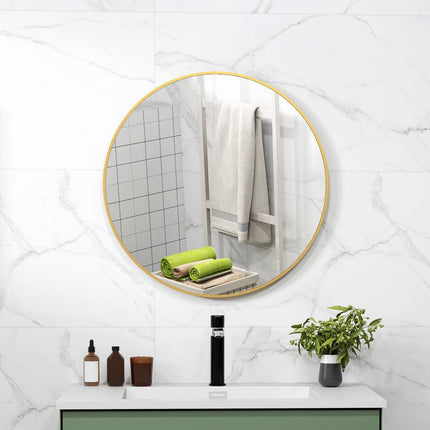 Round Bathroom Mirror, 70x70 cm, Gold Frame, Safety Glass