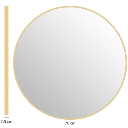 Round Bathroom Mirror, 70x70 cm, Gold Frame, Safety Glass