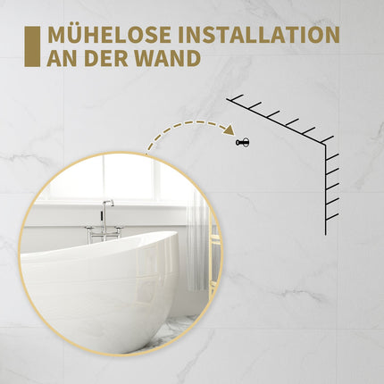 Round Bathroom Mirror, 70x70 cm, Gold Frame, Safety Glass