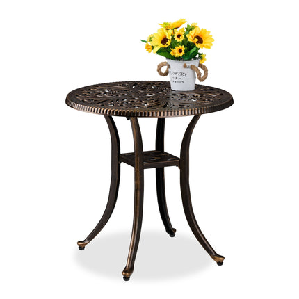 Round Cast Aluminum Garden Side Table – Weatherproof
