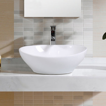 Round Ceramic Countertop Basin, White, Pop-Up Drain