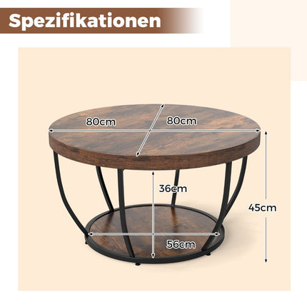 Round Coffee Table – 2-Tier Wood with Metal Frame