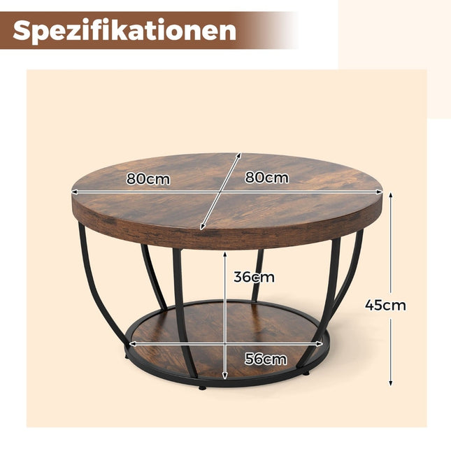 Round Coffee Table – 2-Tier Wood with Metal Frame