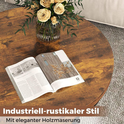 Round Coffee Table – 2-Tier Wood with Metal Frame