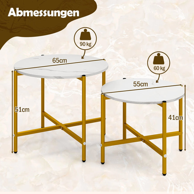Round Coffee Table Set, Stackable, Metal Frame, White